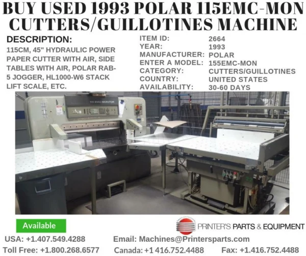 Buy Used 1993 Polar 115EMC-MON Cutters/Guillotines Machine
