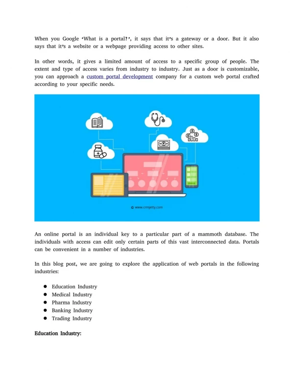 Web Portal and Its Application in 5 Major Industries