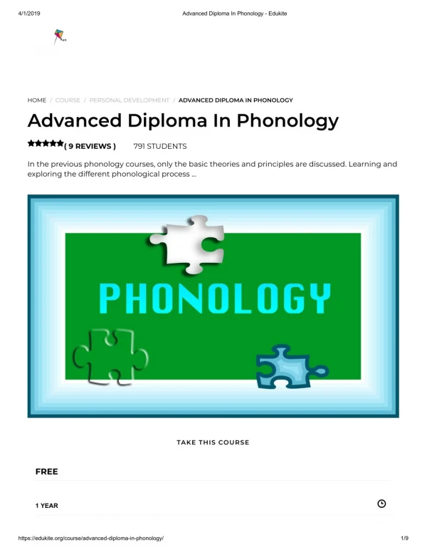 Advanced Diploma In Phonology - Edukite