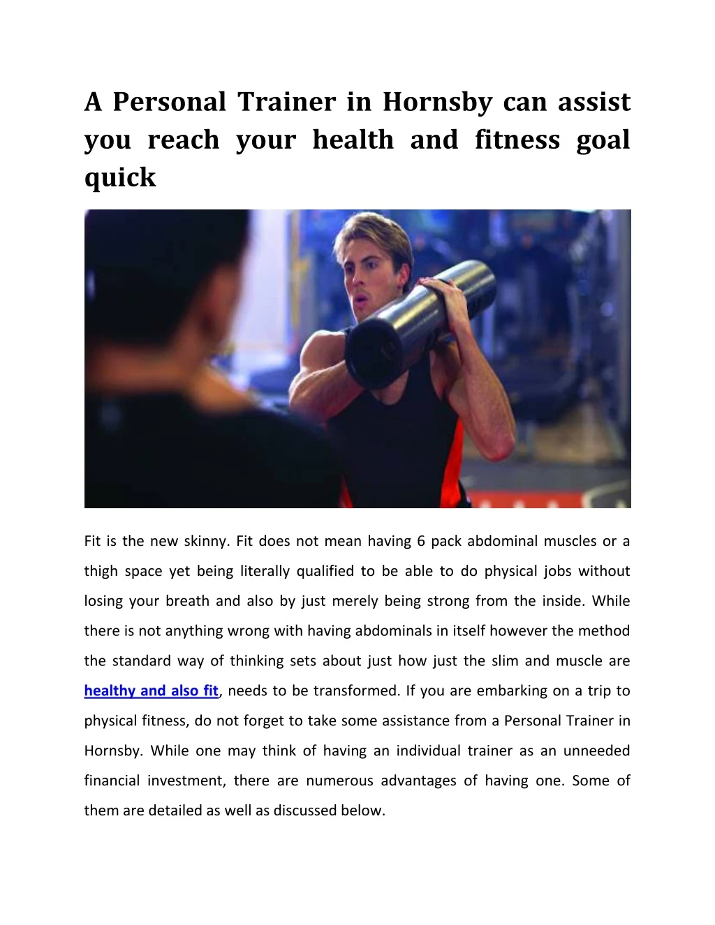 a personal trainer in hornsby can assist