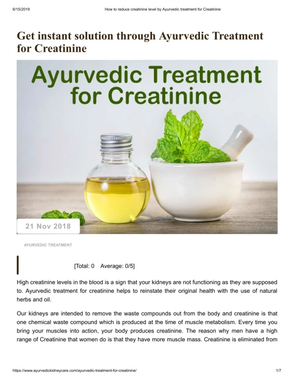 Ayurvedic Treatment for Creatinine is Best Solution for making balance of Creatinine level