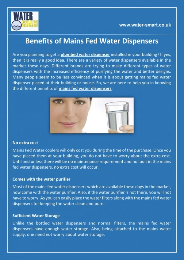 Benefits of Mains Fed Water Dispensers