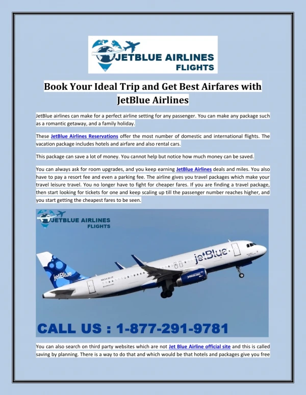 Book Your Ideal Trip and Get Best Airfares with JetBlue Airlines