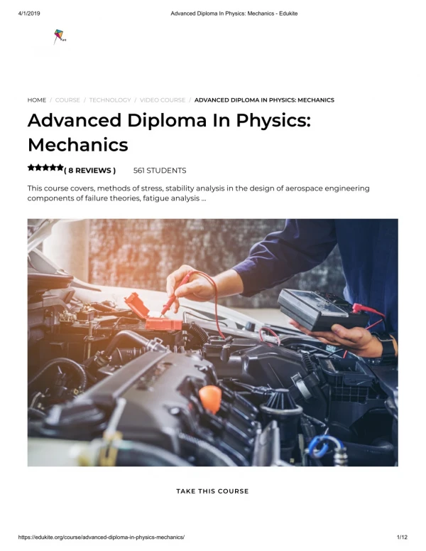 Advanced Diploma In Physics: Mechanics