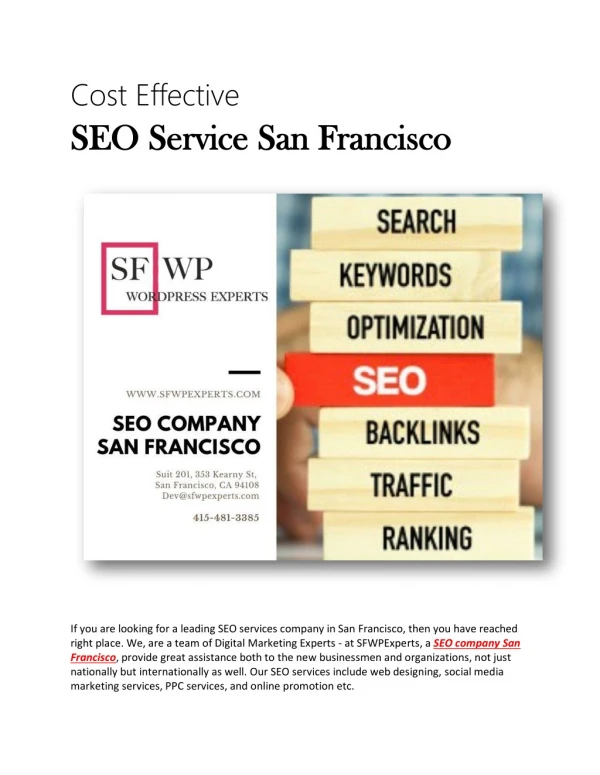 Cost Effective SEO Service San Francisco