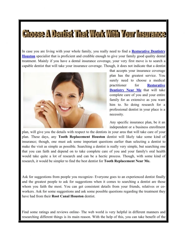 Choose A Dentist That Work With Your Insurance