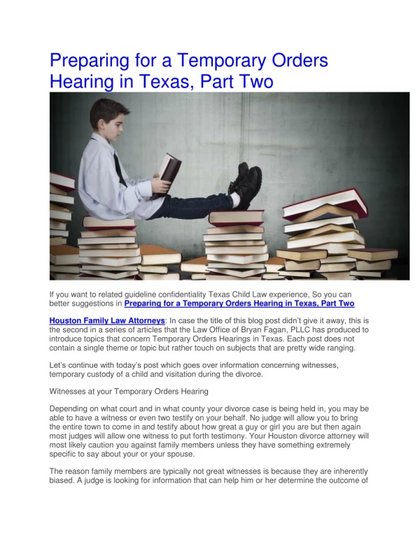 Preparing for a Temporary Orders Hearing in Texas, Part Two