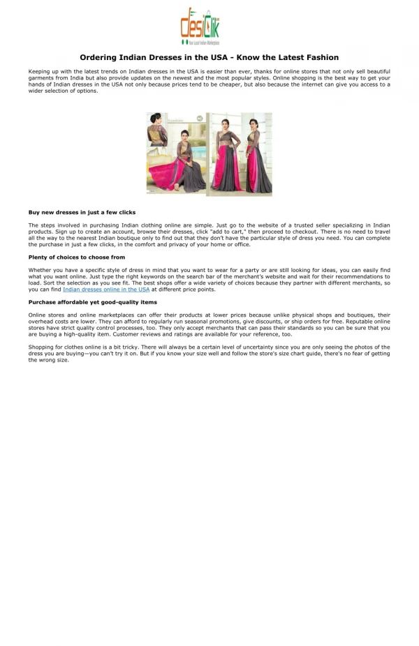 Ordering Indian Dresses in the USA - Know the Latest Fashion