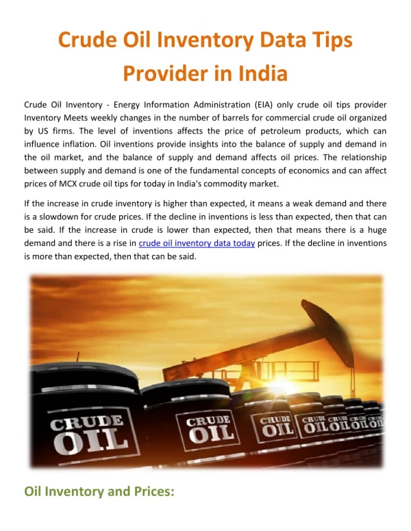 Crude Oil Inventory Data Tips Provider in India