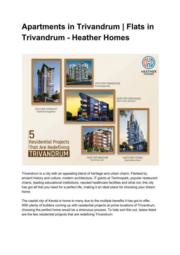 Apartments in Trivandrum | Flats in Trivandrum | Builders in Trivandrum - Heather Homes