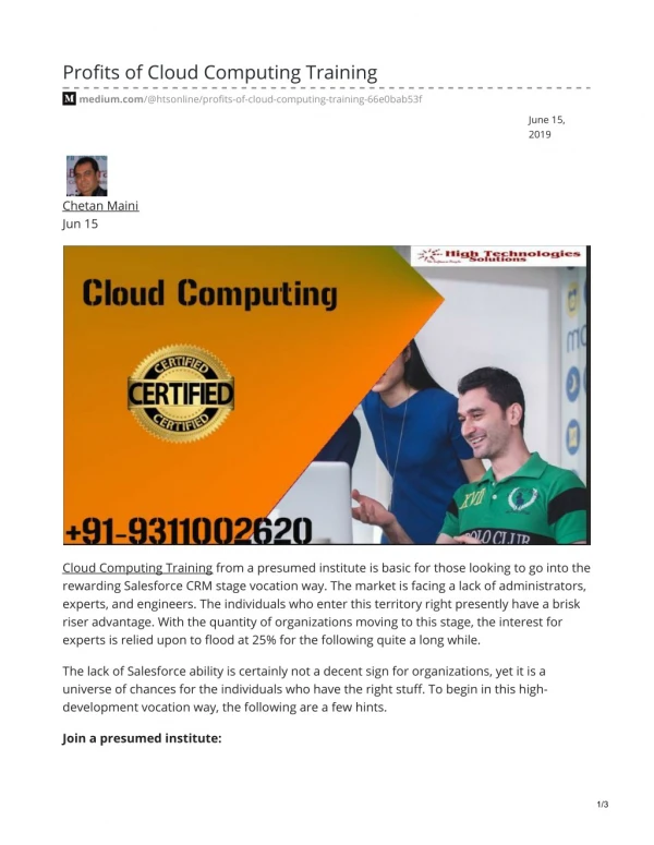 Best Institute | Cloud computing course in delhi | 91-9311002620