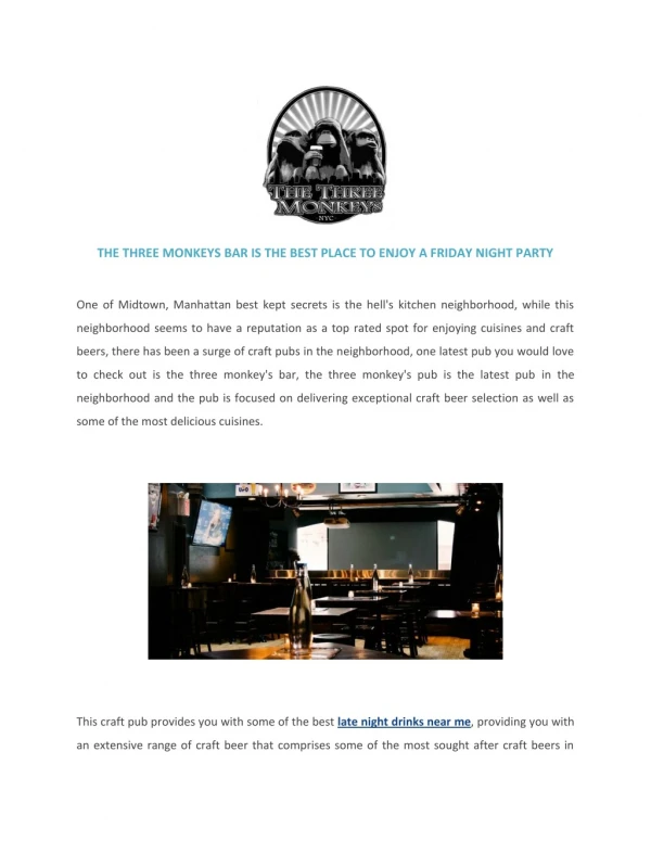 The Three Monkeys - American Bar | Craft Beer | Beer Garden Midtown