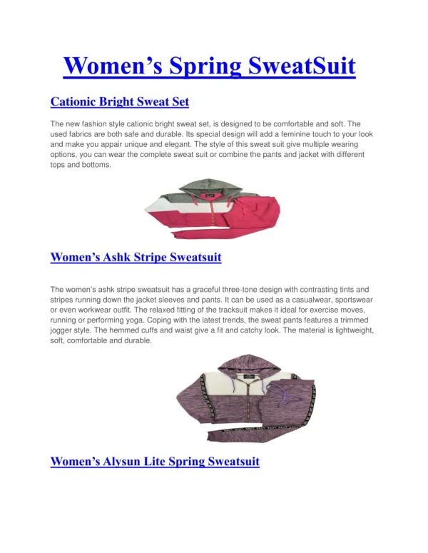 Womens Spring SweatSuit