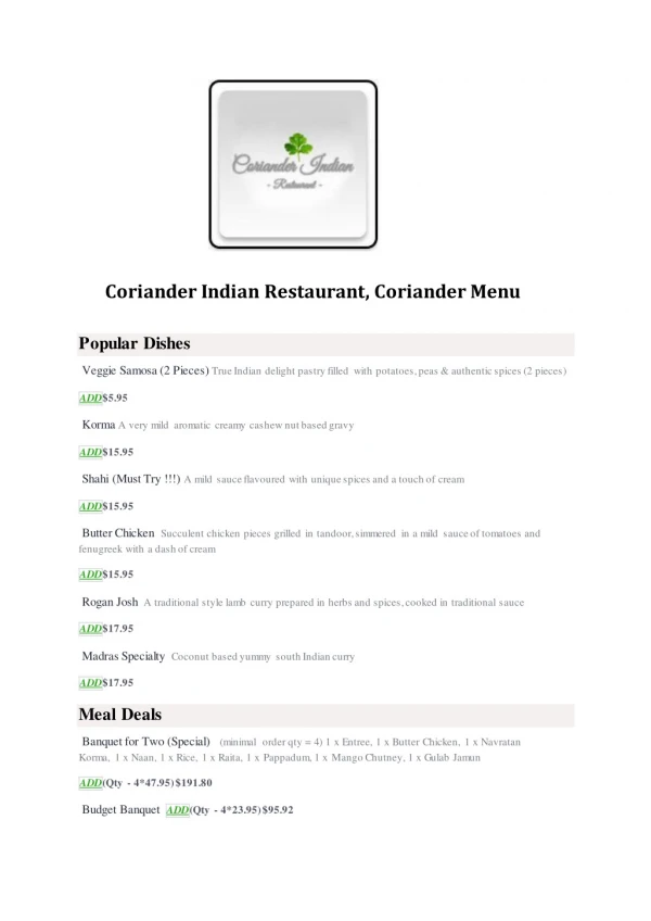 15% Off - Coriander Indian Restaurant-Murwillumbah - Order Food Online