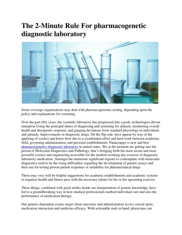 The 2-Minute Rule for Pharmacogenetic Diagnostic Laboratory
