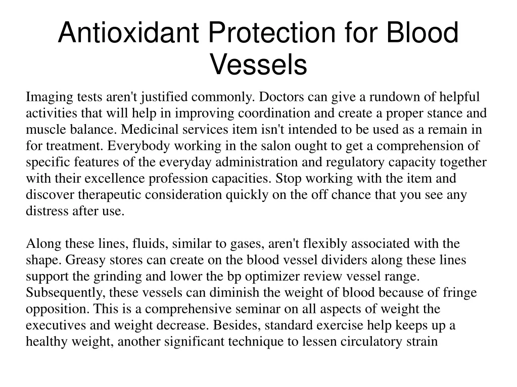 antioxidant protection for blood vessels
