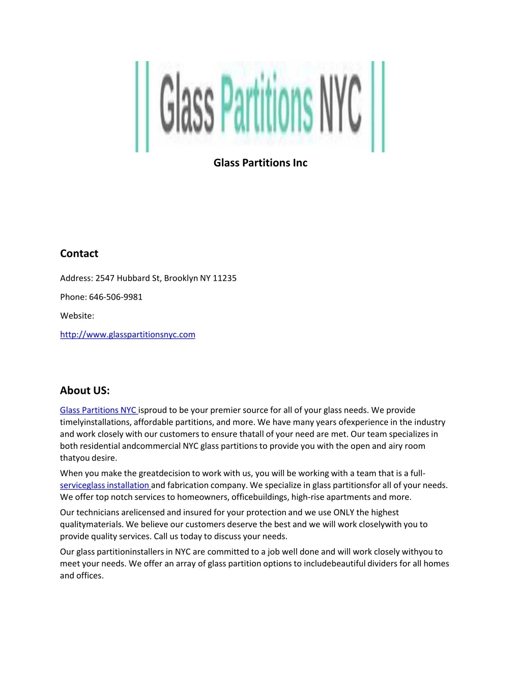 glass partitions inc