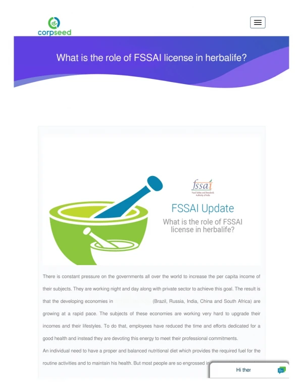 What is the role of FSSAI license in herbalife?