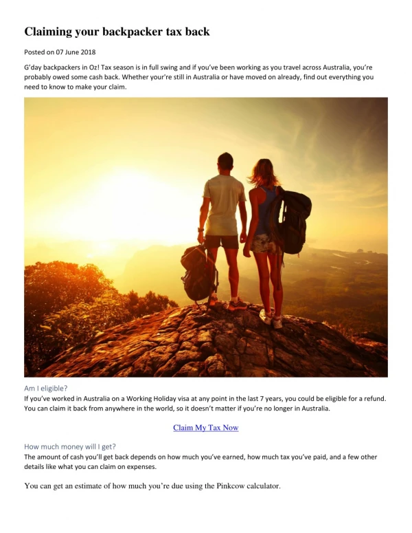 Claiming your backpacker tax back