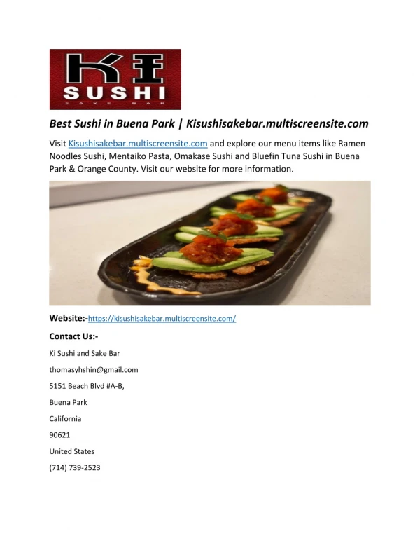 Best Sushi in Buena Park | Kisushisakebar.multiscreensite.com