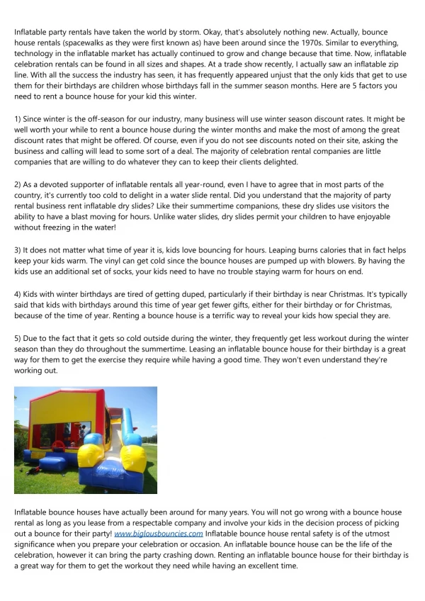 Factors To Rent A Bounce House For Your Child's Birthday This Winter seasons