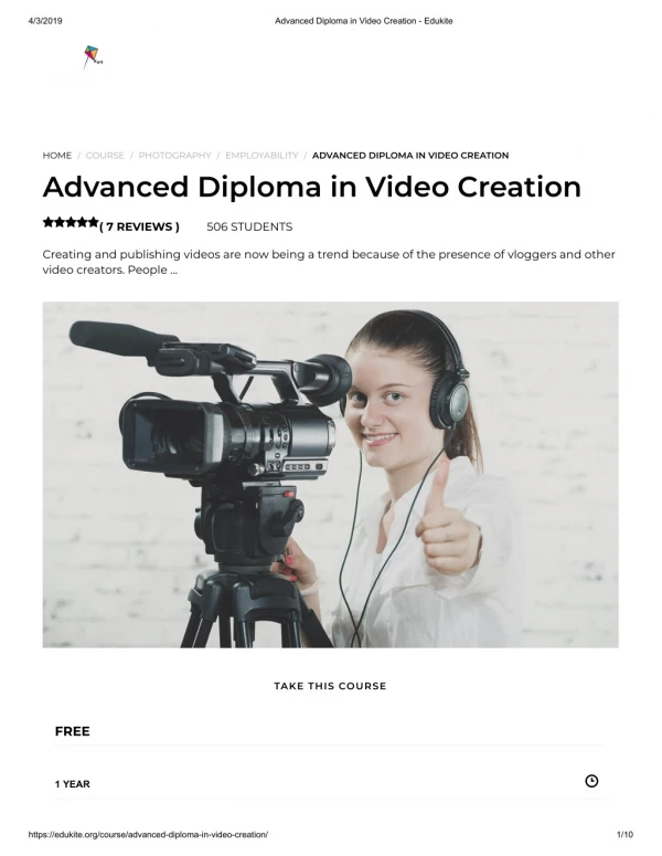 Advanced Diploma in Video Creation - Edukite