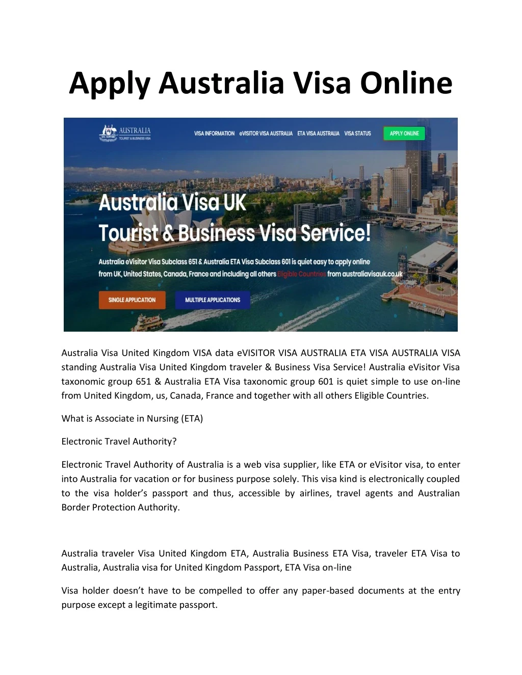 apply australia visa online