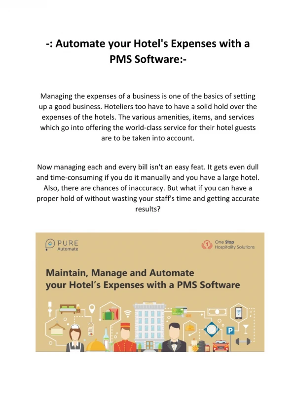 Maintain, Manage and Automate your Hotel's Expenses with a PMS Software - Pure Automate