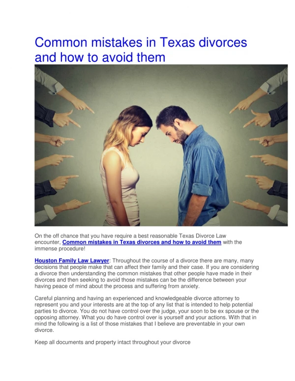 Common mistakes in Texas divorces and how to avoid them