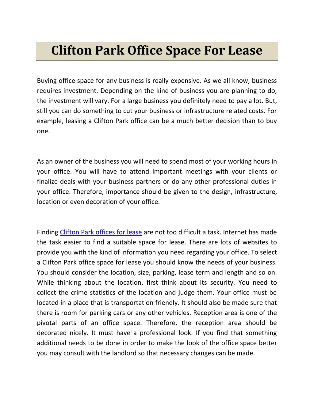 clifton park office space for lease