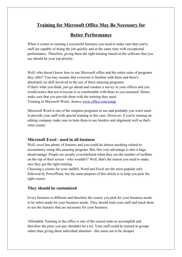 training for microsoft office may be necessary for
