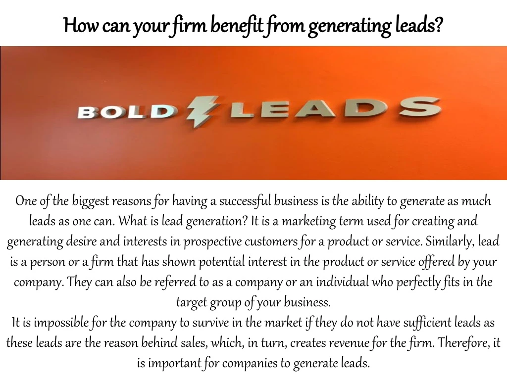how can your firm benefit from generating leads