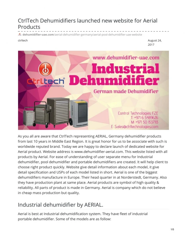 CtrlTech Dehumidifiers website for Aerial Products #aerialdehumidifier