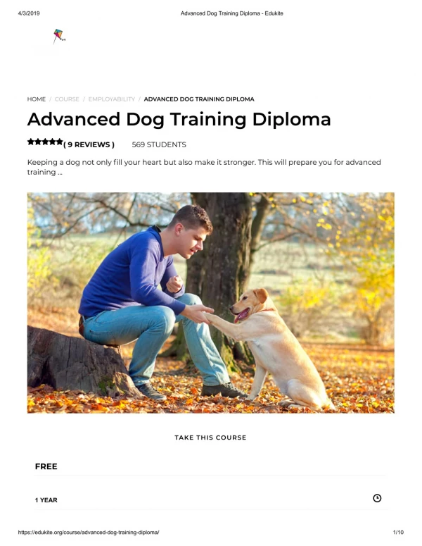 Advanced Dog Training Diploma - Edukite