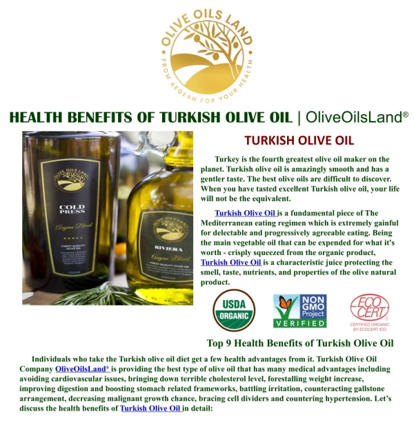 Health Benefits of Turkish Olive Oil