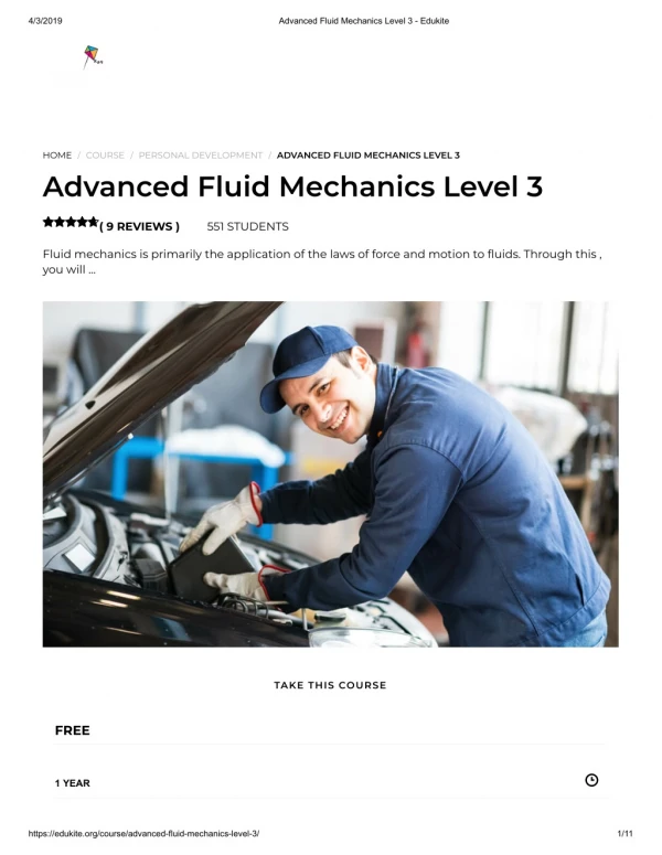 Fluid mechanics is primarily the application of the laws of force and motion to fluids. Through this Advanced Fluid Mech