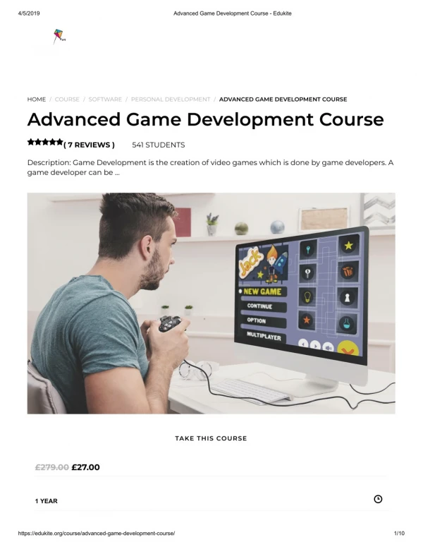 Advanced Game Development Course - Edukite