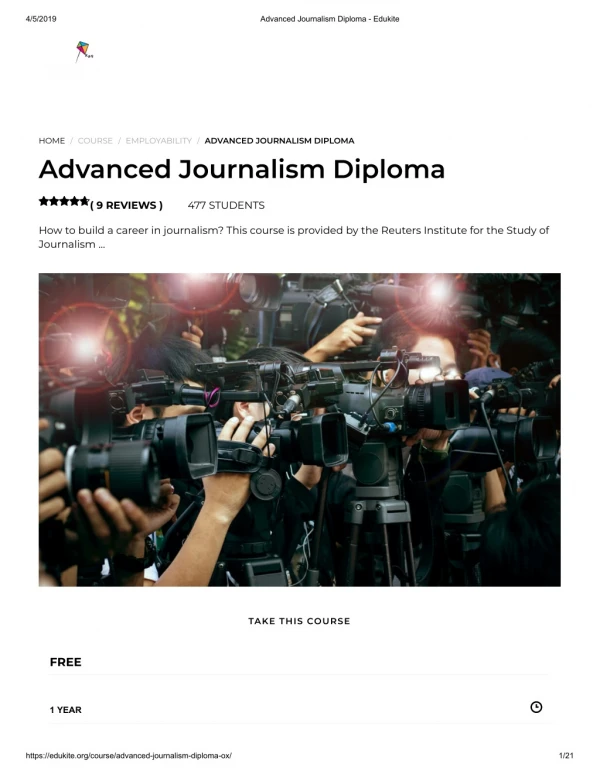 Advanced Journalism Diploma - Edukite