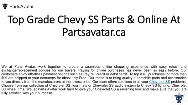 Buy Best Quality Chevrolet SS Parts Online at Partsavatar.ca