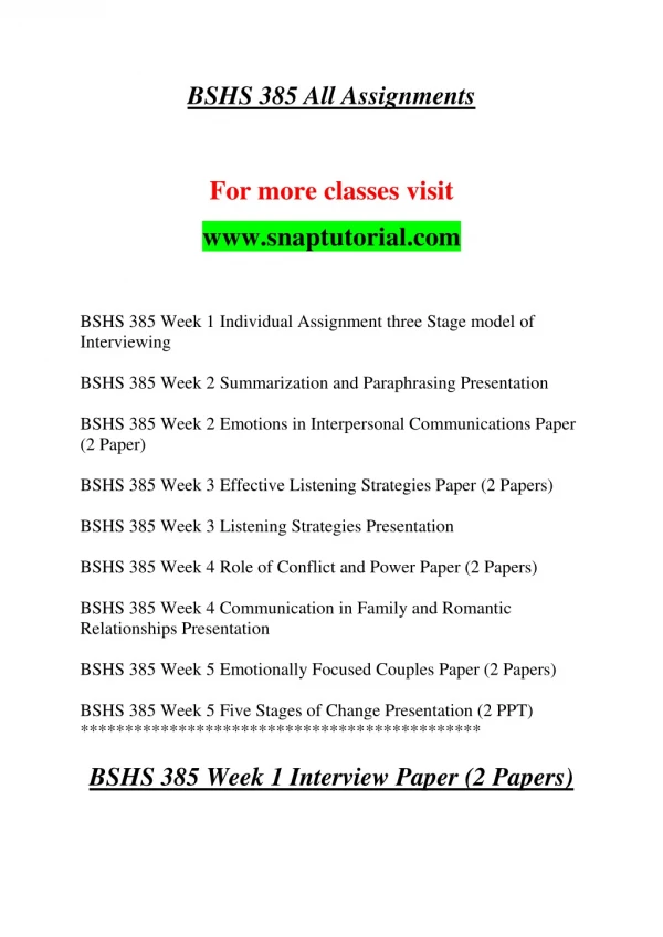 BSHS 385 Exceptional Education - snaptutorial.com
