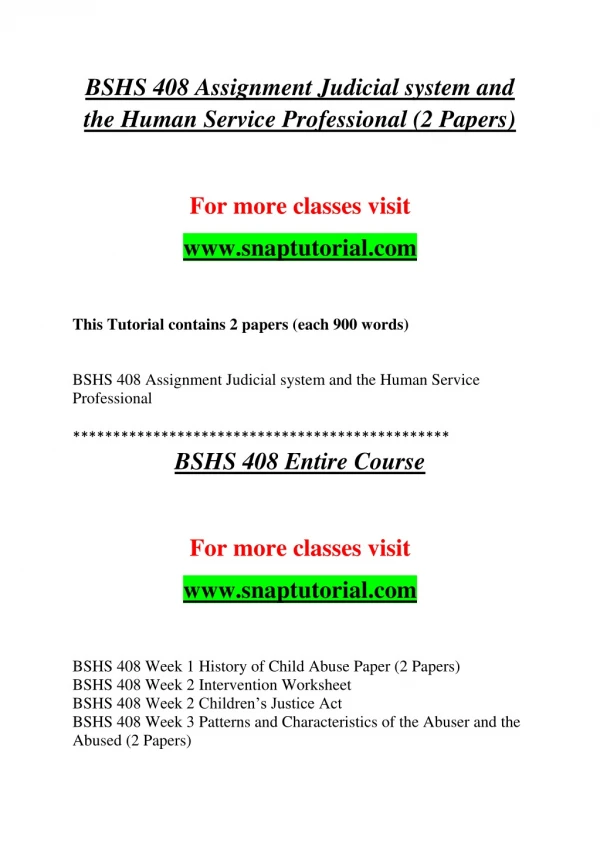BSHS 408 Exceptional Education - snaptutorial.com