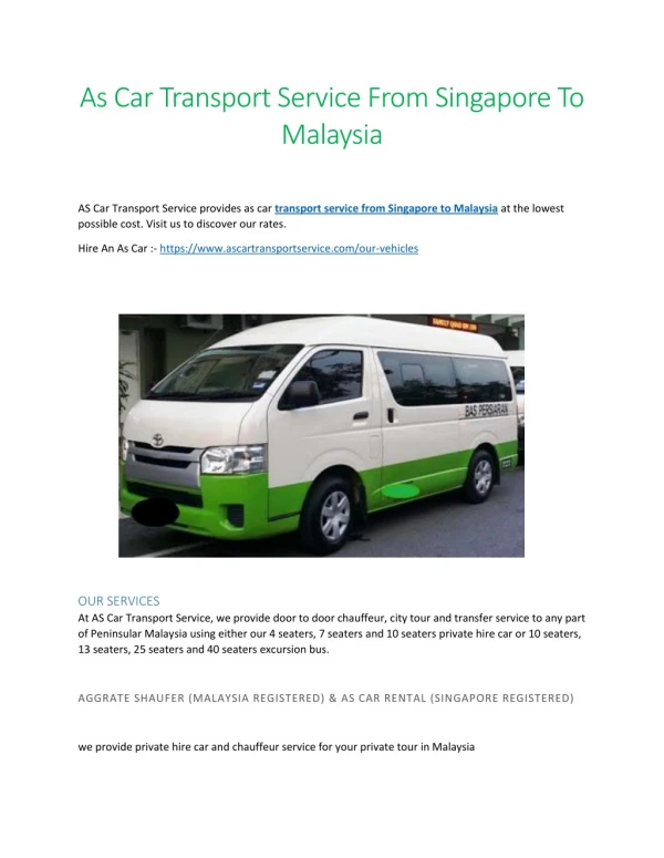 Transport service from singapore to Malaysia