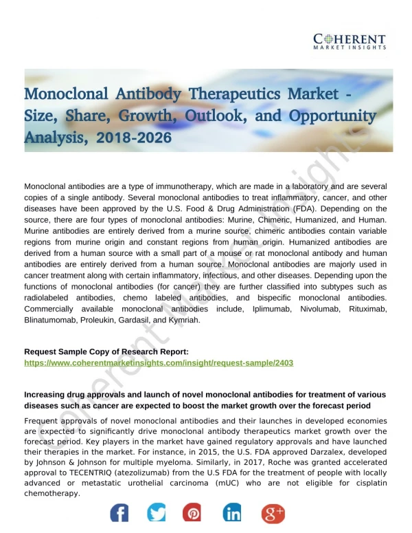 Monoclonal Antibody Therapeutics Market Share Value Projected to Expand by 2018-2026
