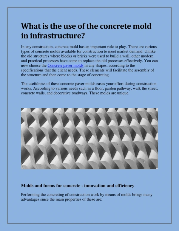 What is the use of the concrete mold in infrastructure?