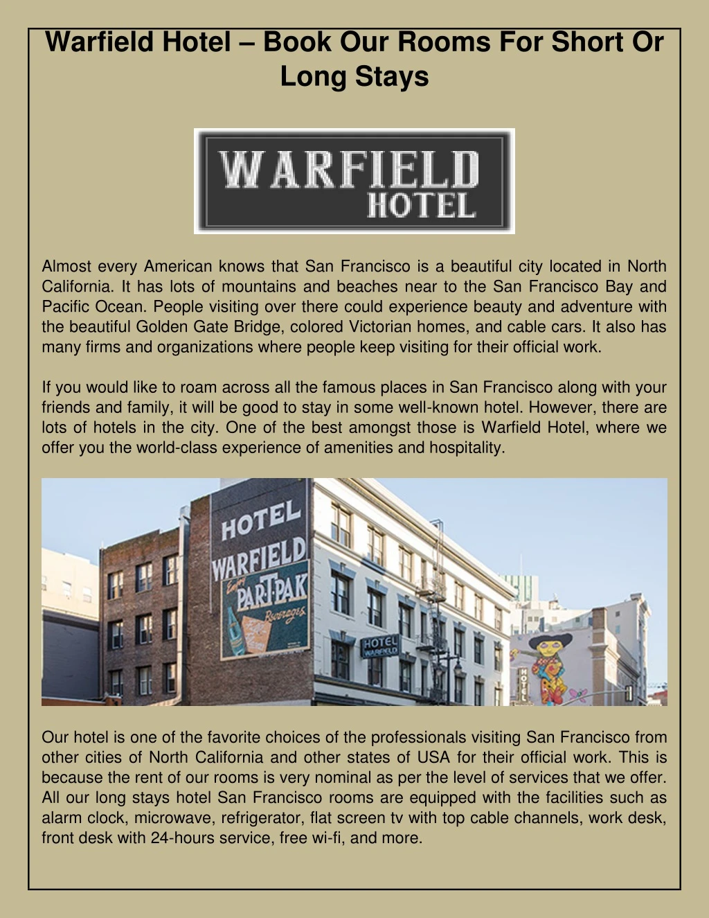 warfield hotel book our rooms for short or long