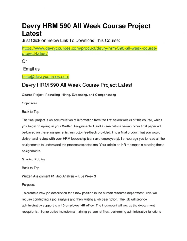 Devry HRM 590 All Week Course Project Latest