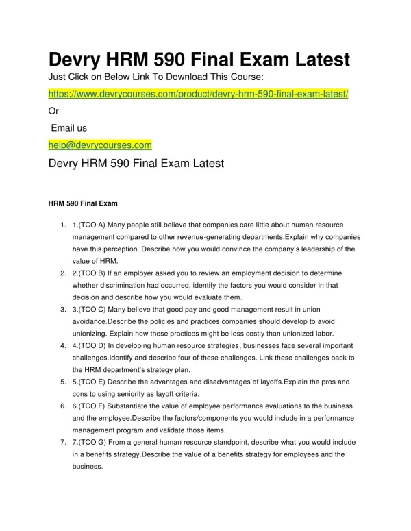 Devry HRM 590 Final Exam Latest