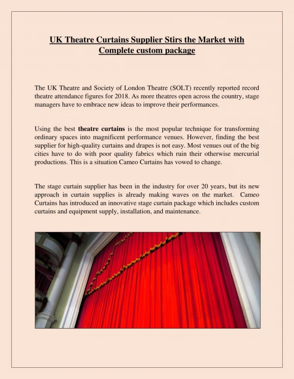 UK Theatre Curtains Supplier Stirs the Market with Complete custom package