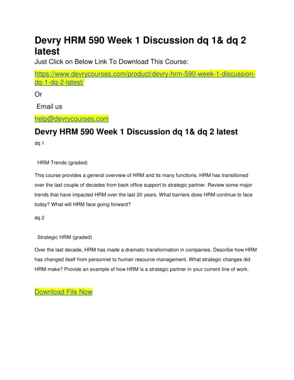 devry hrm 590 week 1 discussion dq 1 dq 2 latest