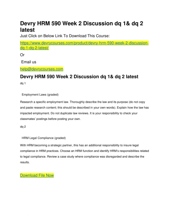 Devry HRM 590 Week 2 Discussion dq 1& dq 2 latest